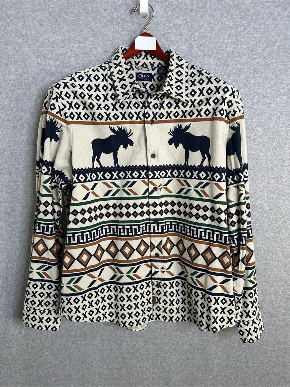 Ralph Lauren Chaps Southwestern Aztec Moose Shirt XXL Vintage Classic Fit Cotton
